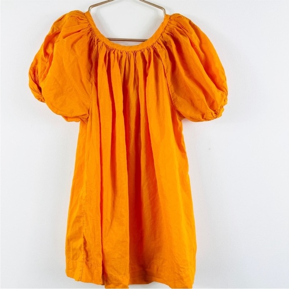 Makie 100% cotton bright orange little girls puff sleeve dress NEW - Picture 5 of 11
